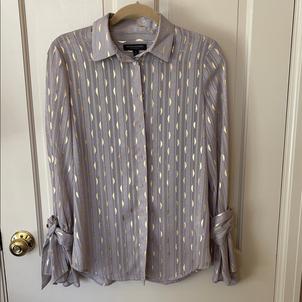 Banana Republic Metallic Gold and Gray Blouse